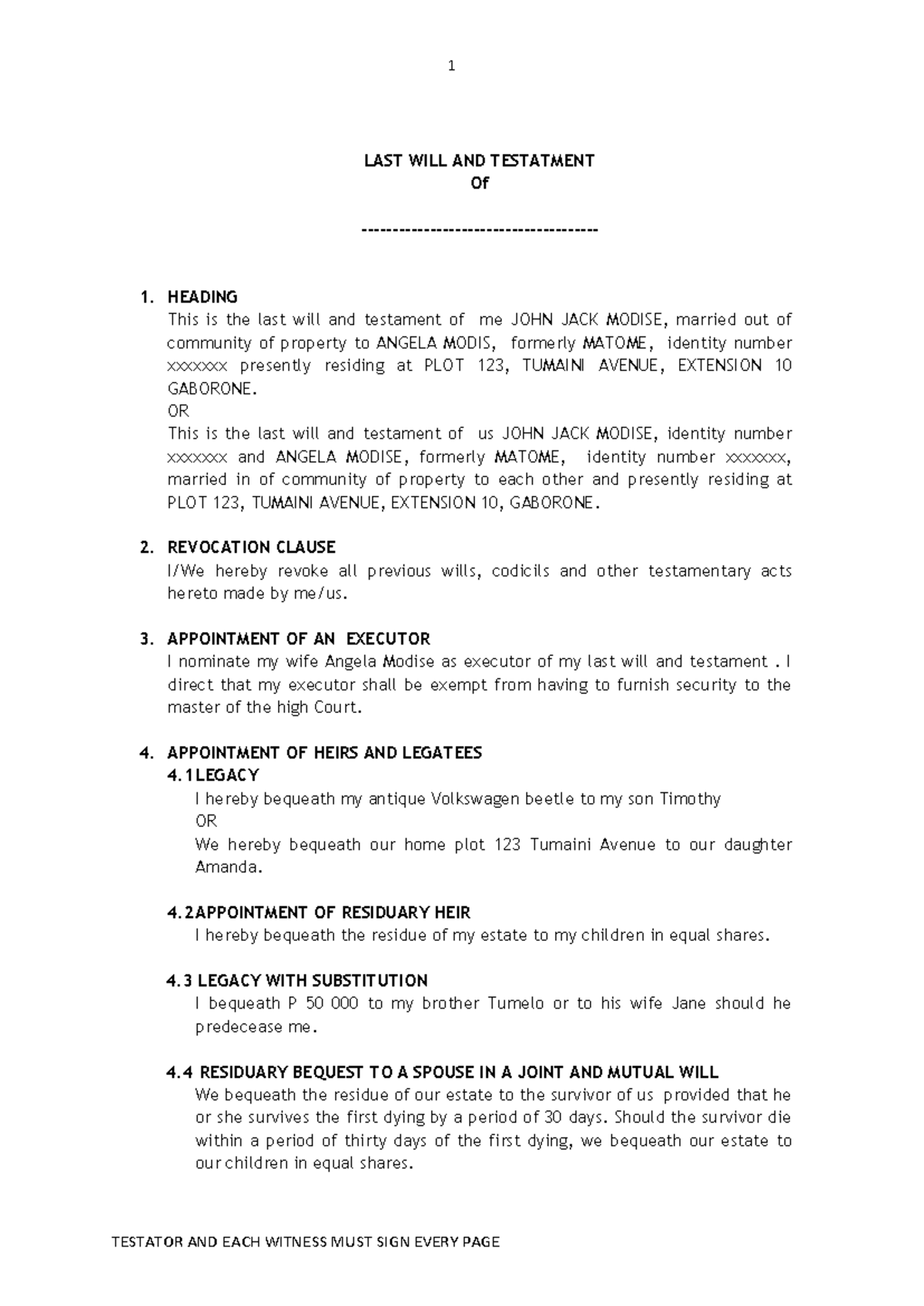 Final Will and Testament Template Sample Document Studocu