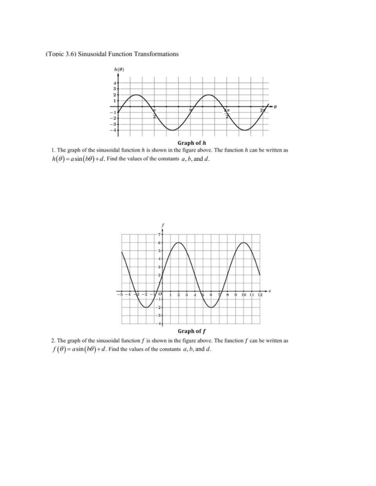 AP Precalc 3.6 Practice: Sinusoidal Function Transformations - Studocu