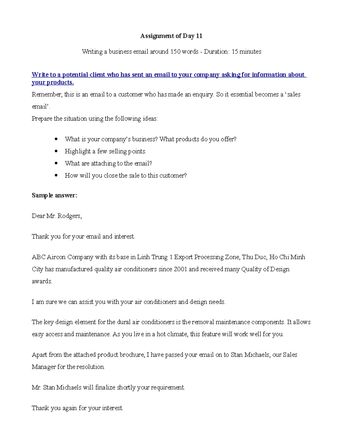 Assignment of Day 11 - Business Email - Assignment of Day 11 Writing a ...