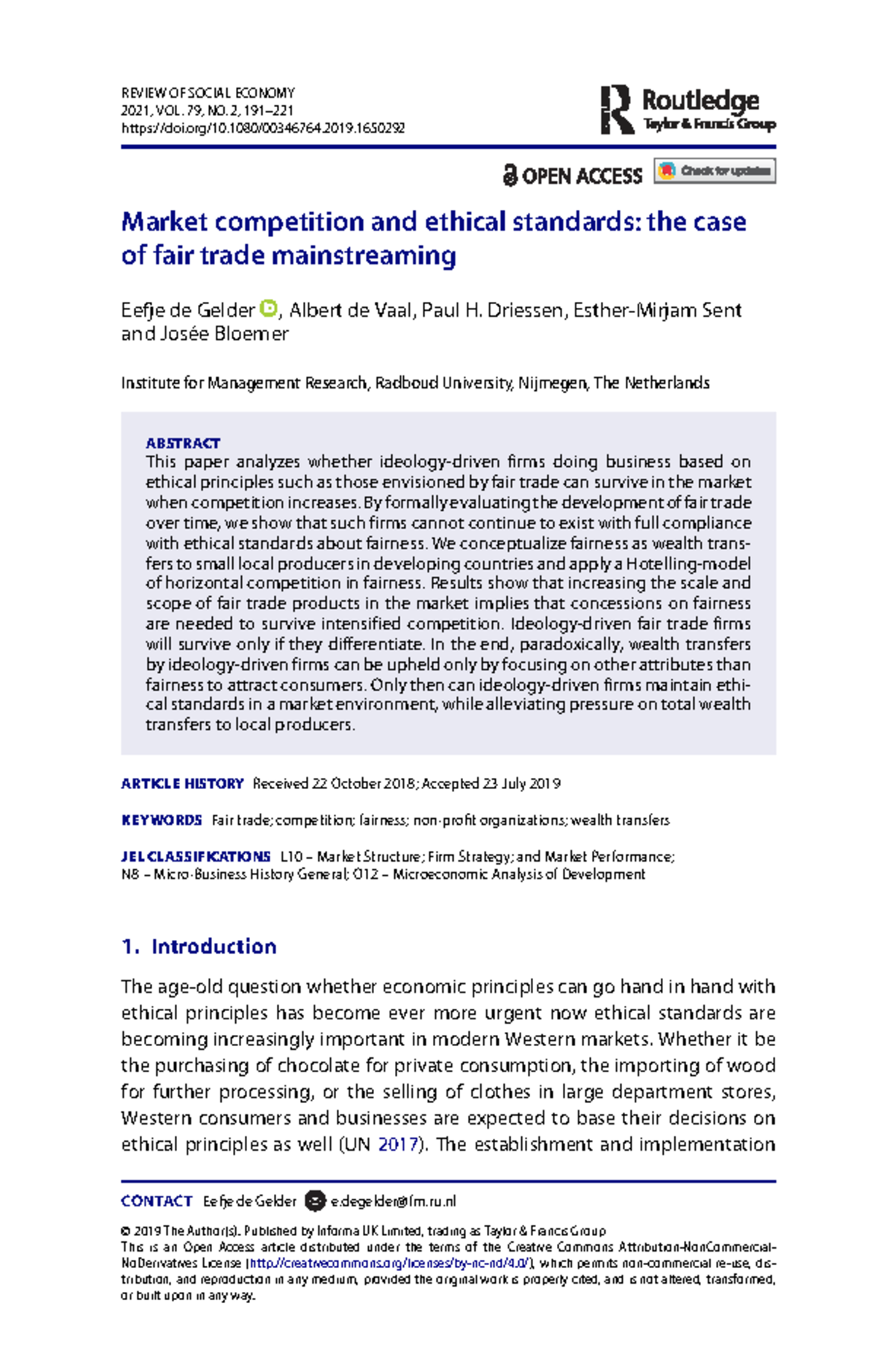 Market Competition and Fair Trade: An Analysis of Ethical Standards ...