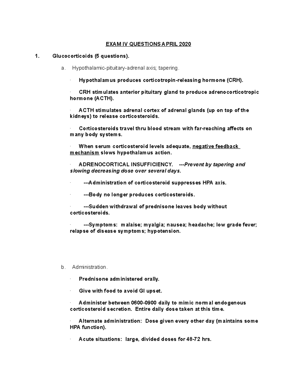 Pharm Exam 4 Study Guide - EXAM IV QUESTIONS APRIL 2020 1 ...