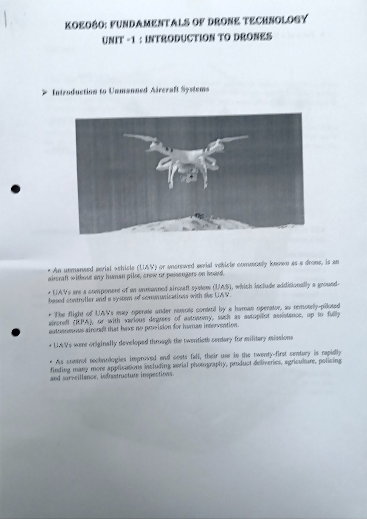 KOEO60: Unit 1 Notes on Fundamentals of Drone Technology - Studocu