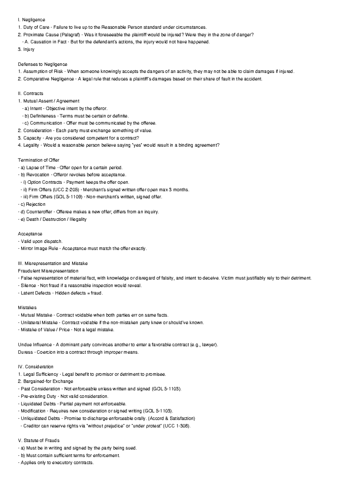 Law 101: Comprehensive Study Guide on Negligence and Contracts - Studocu