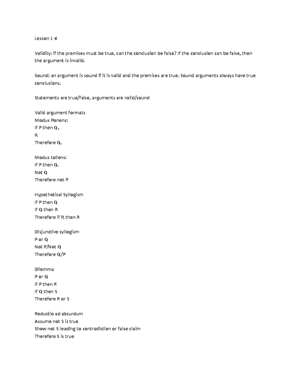 1230 - Quick Notes on Validity and Soundness for Midterm - Studocu