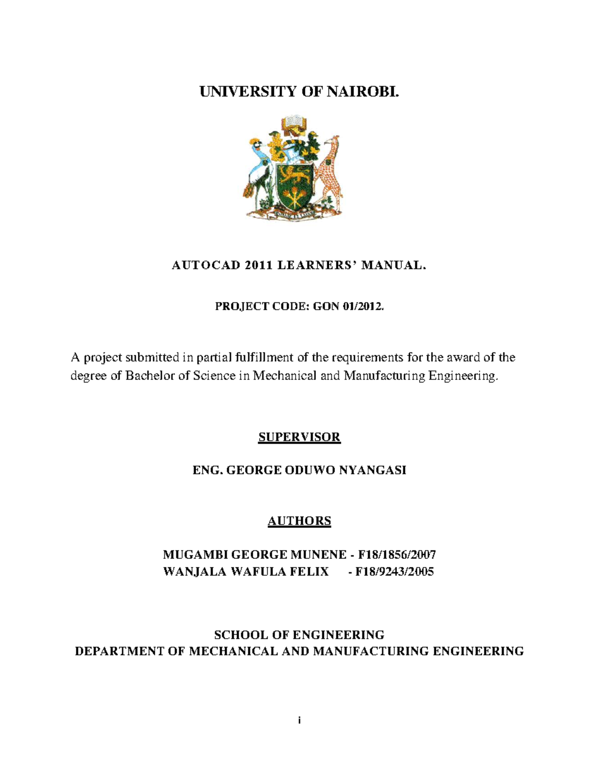 Final Project Report: AutoCAD 2011 Manual - BSc Mechanical Engineering ...