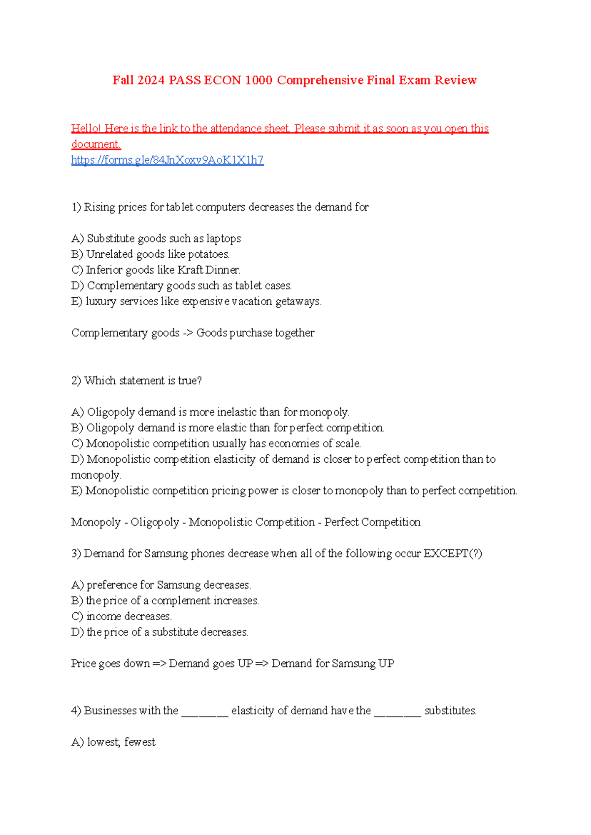 PASS ECON 1000 Comprehensive Final Exam Review Guide - Studocu