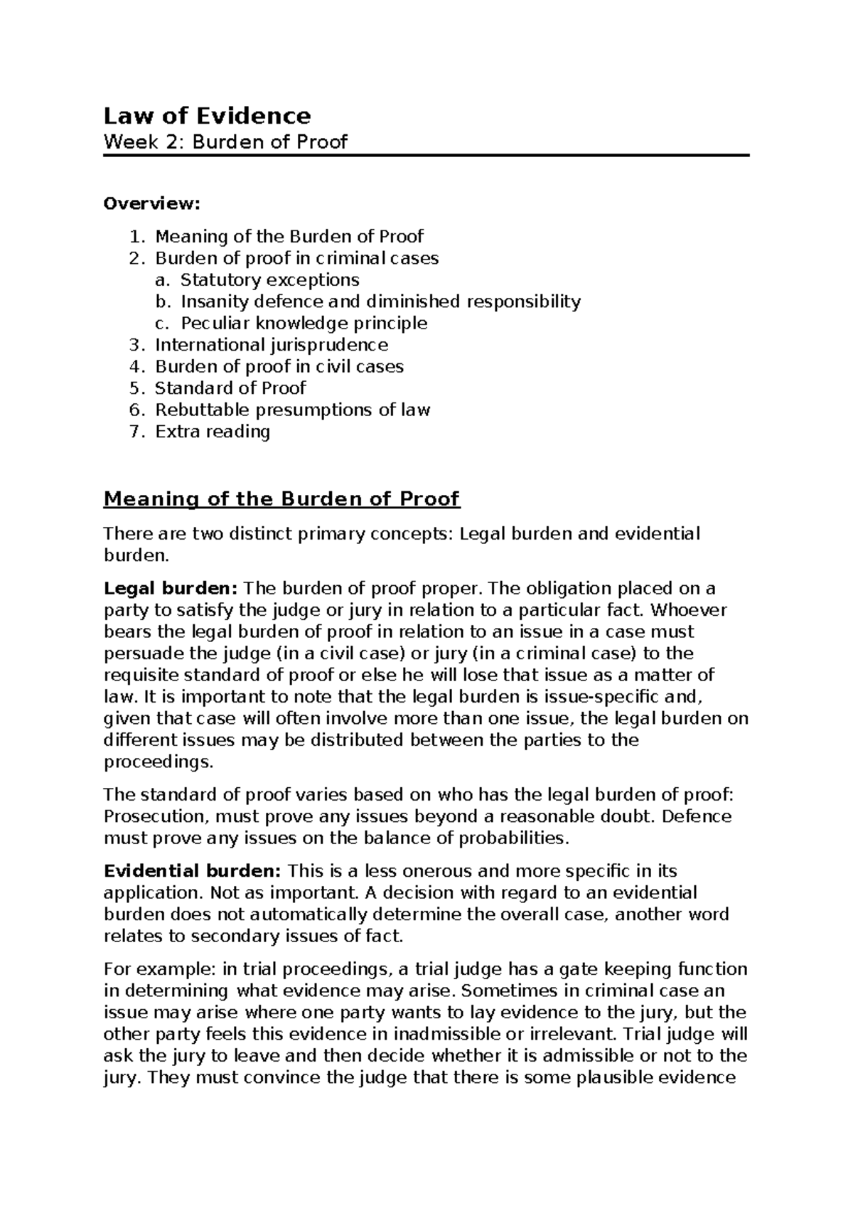 Law of Evidence (LAW101): Burden of Proof in Irish Law Overview - Studocu