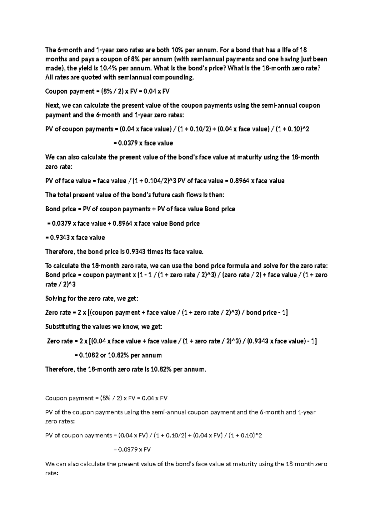 Week 4 Tutorial Summary: Bond Pricing & Zero Rate Analysis - Studocu