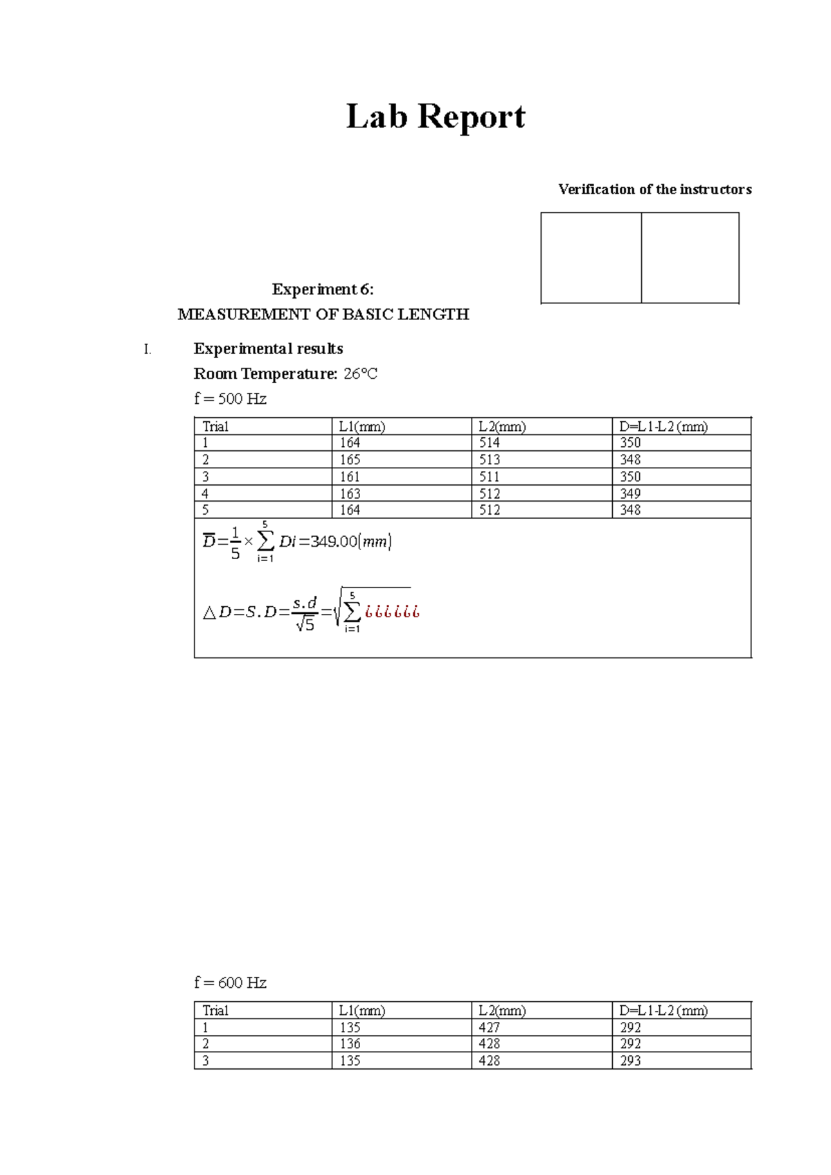 Lab Report 2: Measurement of Basic Length - Experiment 6 - Studocu