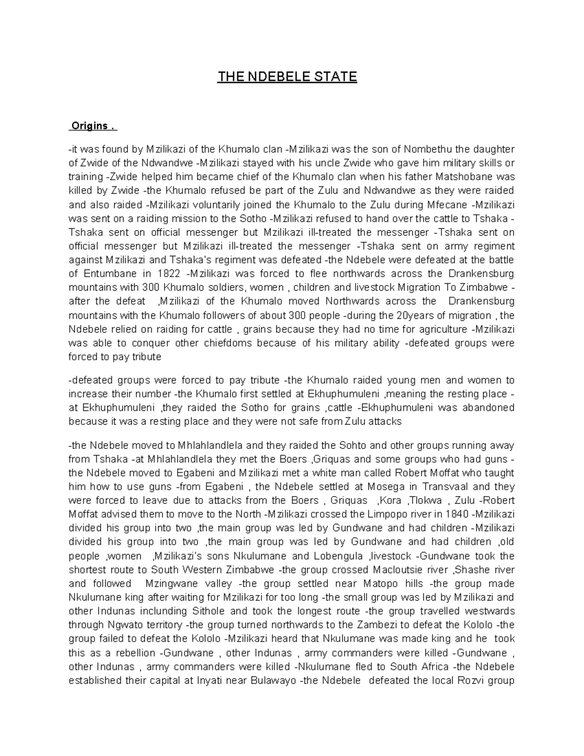 The Ndebele State: Origins and Development - Civil Department - Studocu