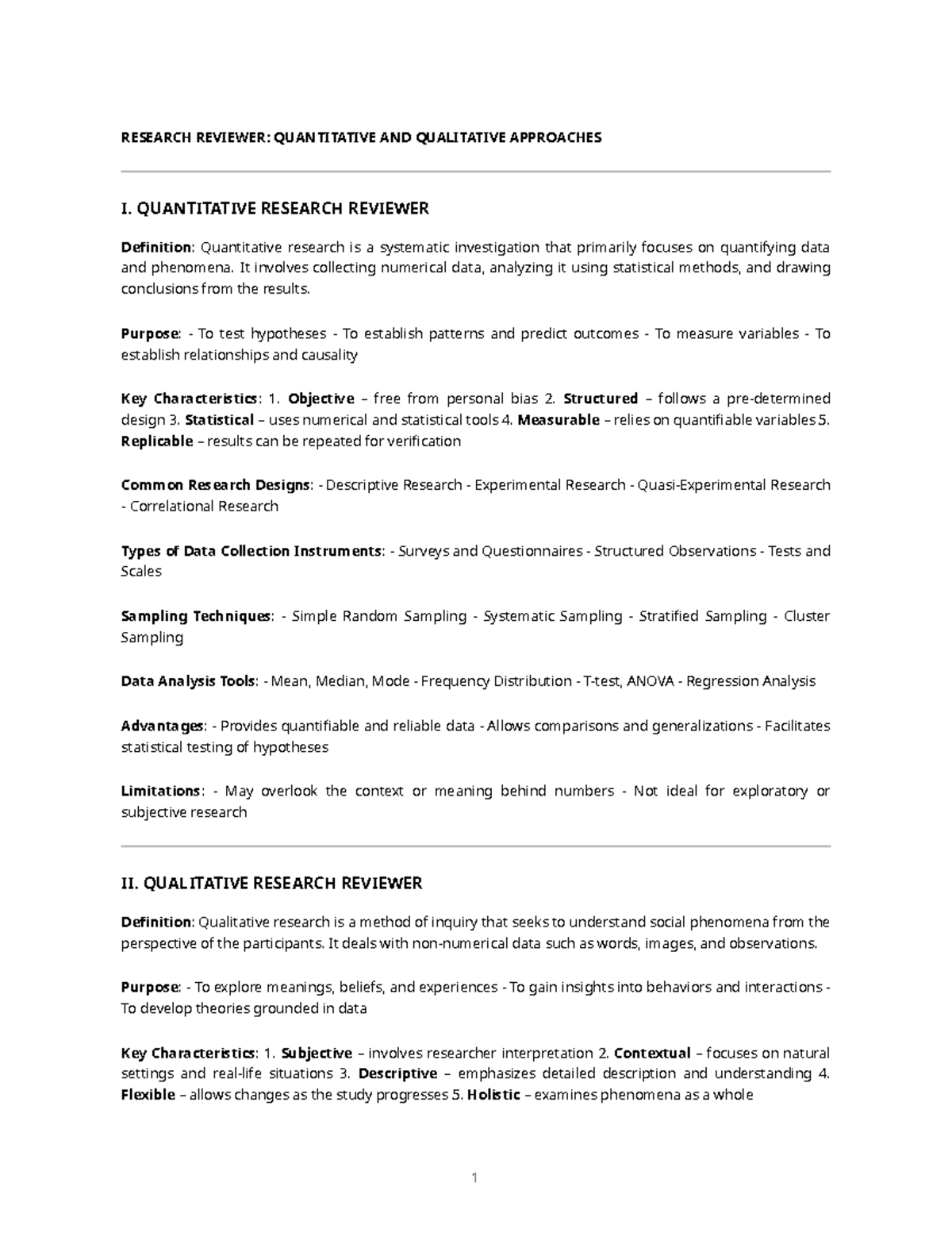 RESEARCH REVIEWER: QUANTITATIVE & QUALITATIVE APPROACHES - Studocu