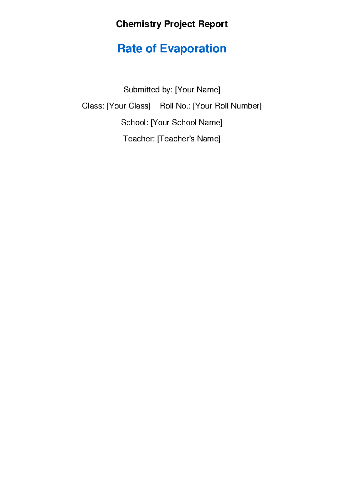 Chemistry Project Report: Rate of Evaporation Analysis - Studocu