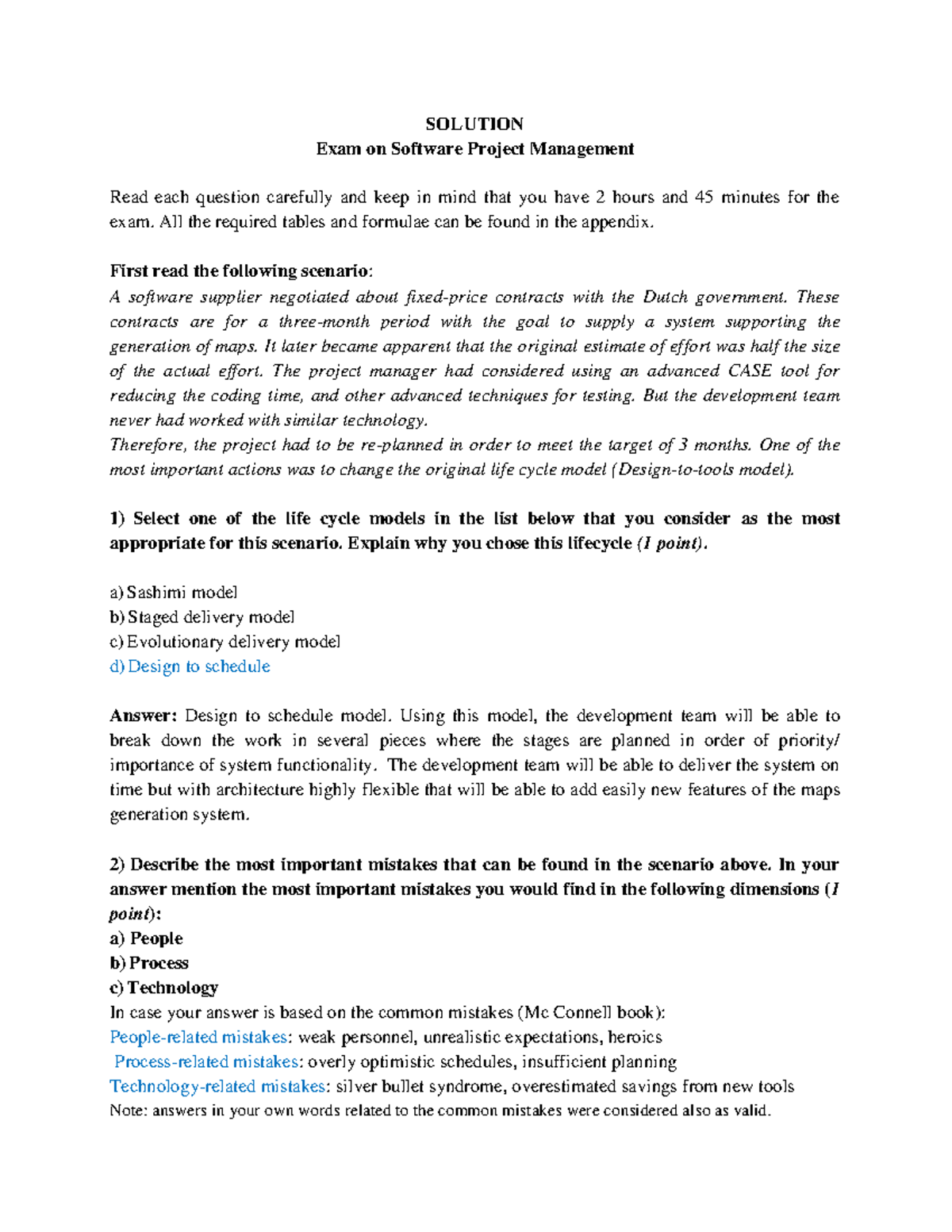 Software Project Management Exam Solutions - May 2014 Q&A - Studeersnel