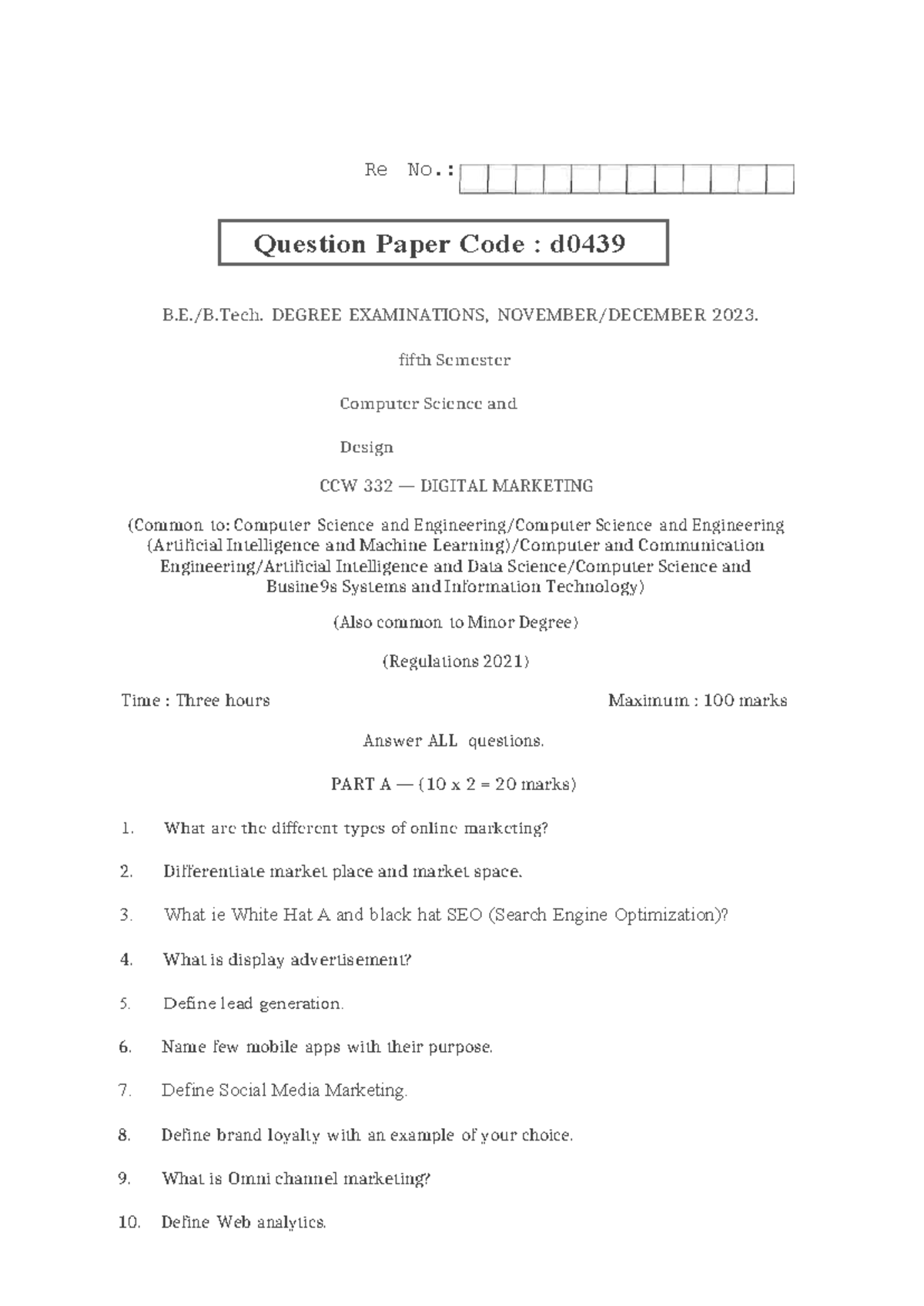 CCW 332 Digital Marketing Exam Questions - Nov-Dec 2023 - Studocu