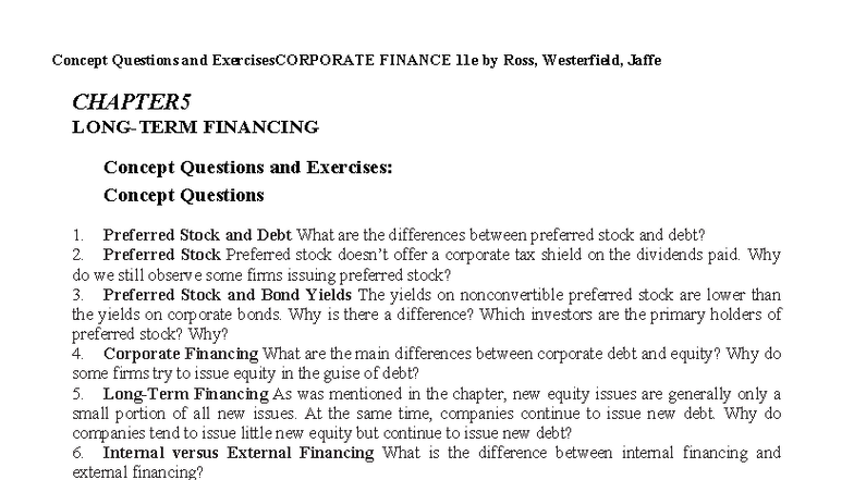 Chapter 5 - Concept Questions & Exercises: Corporate Finance 11e - Studocu