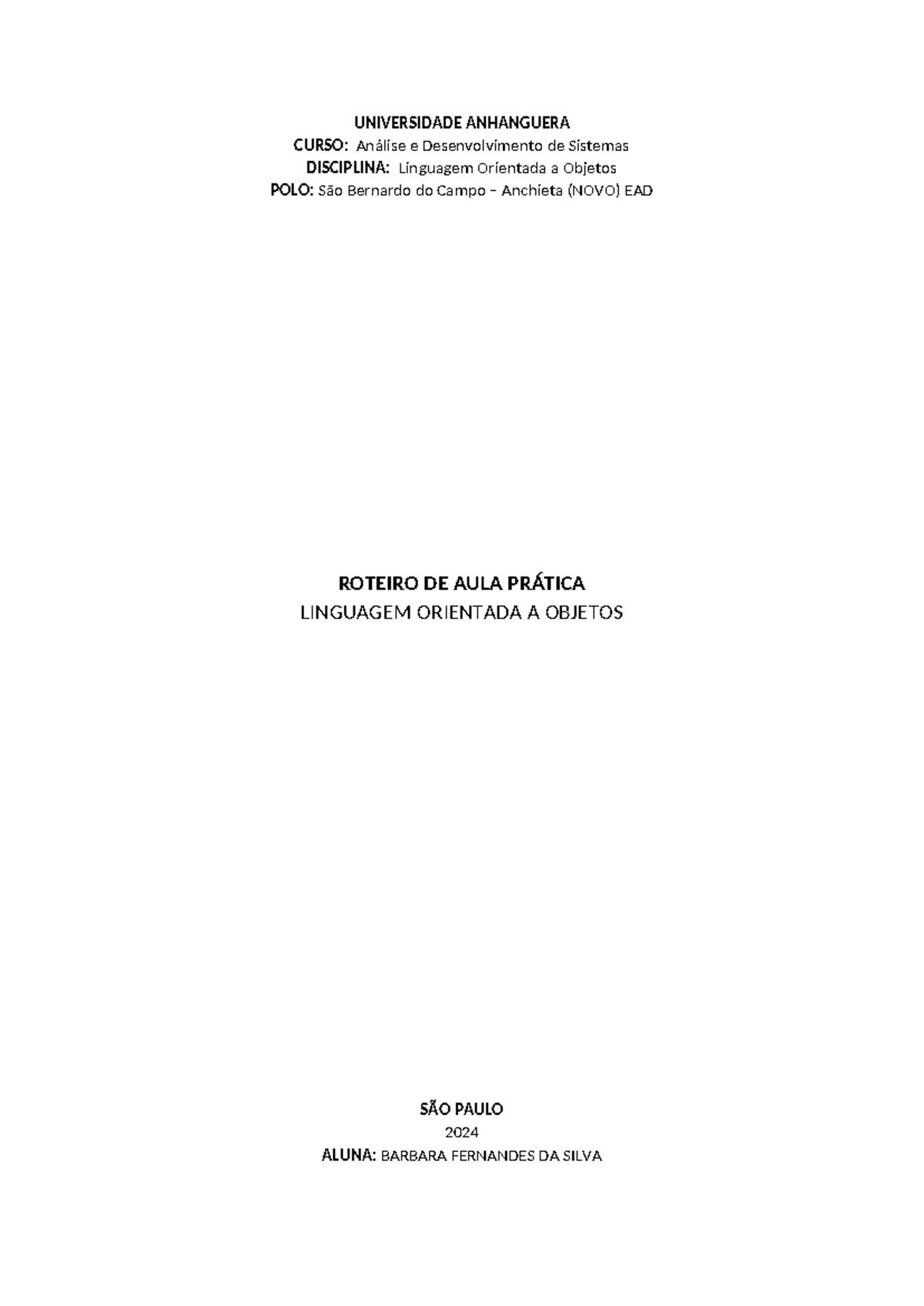Roteiro de Aula Prática: Linguagem Orientada a Objetos (ADS) - Studocu