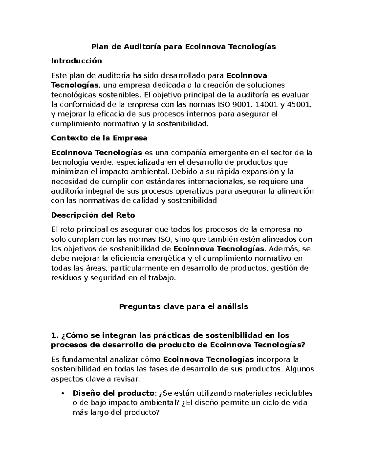 Plan de Auditoría ISO 9001, 14001 y 45001 para Ecoinnova Tecnologías ...