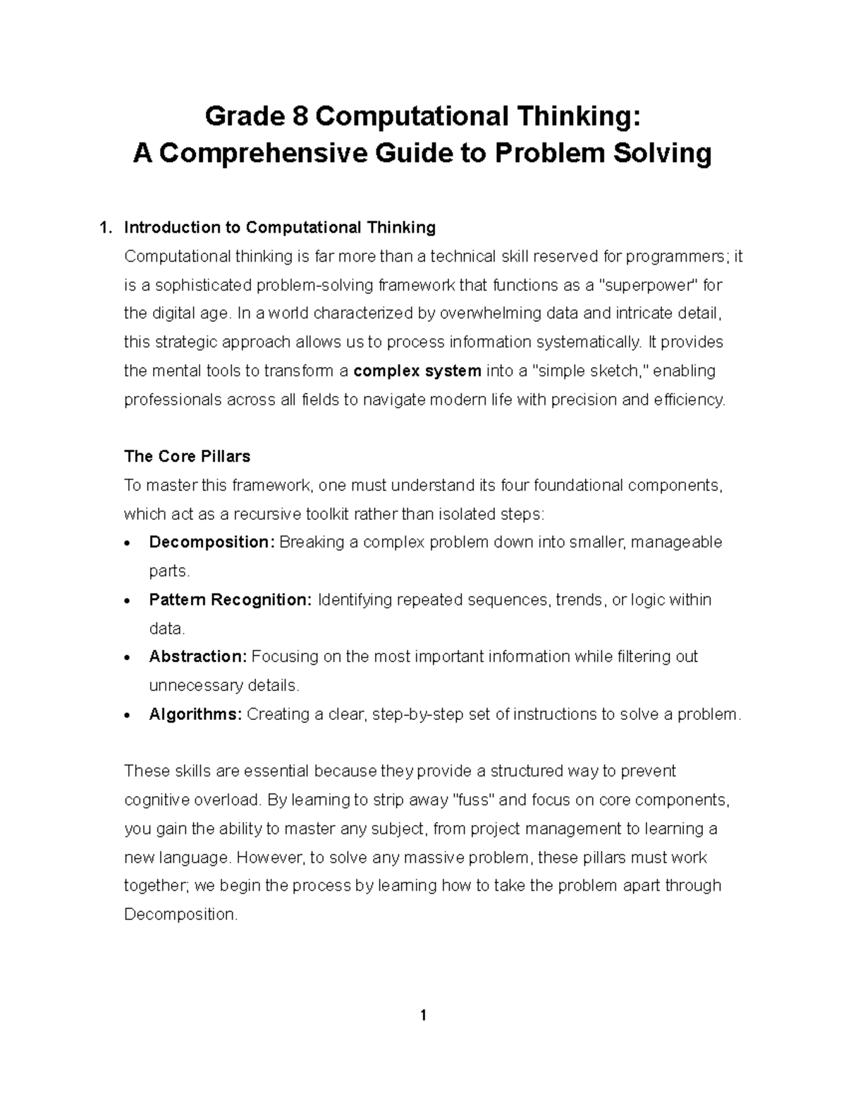 Grade 8 Computational Thinking: Problem Solving Essentials - Studocu