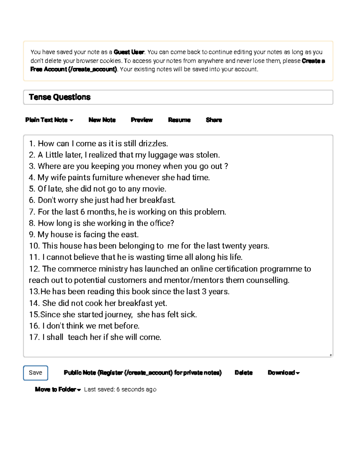 Tense Questions - Online Notepad for Language Practice - Studocu
