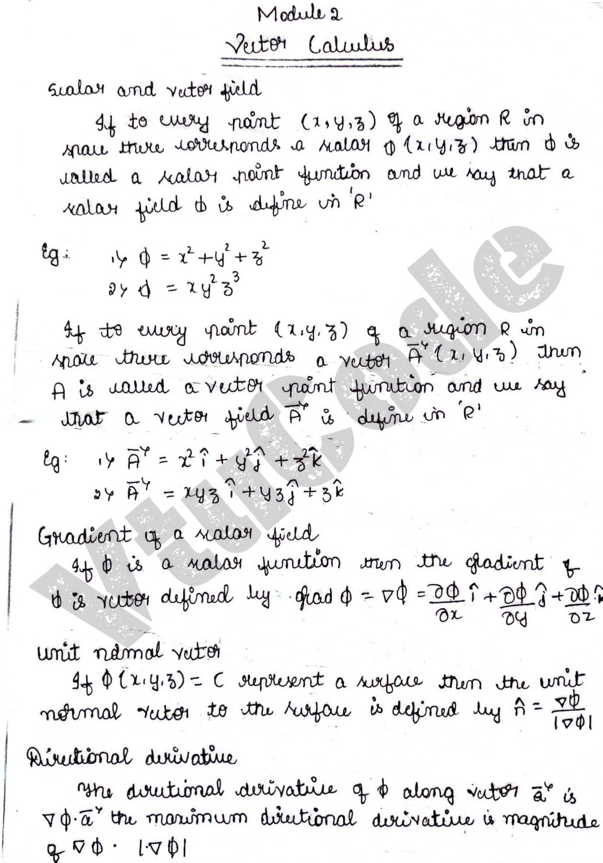 Bmats 201 Module 2 Vector Calculus: Scalar and Vector Fields Study ...