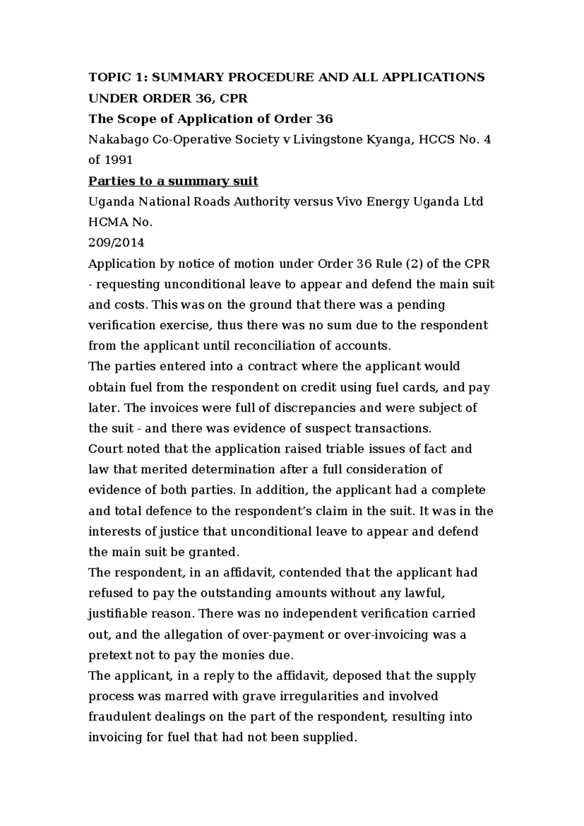 Order 36 CPR: Summary Procedure & Applications in Uganda - Studocu