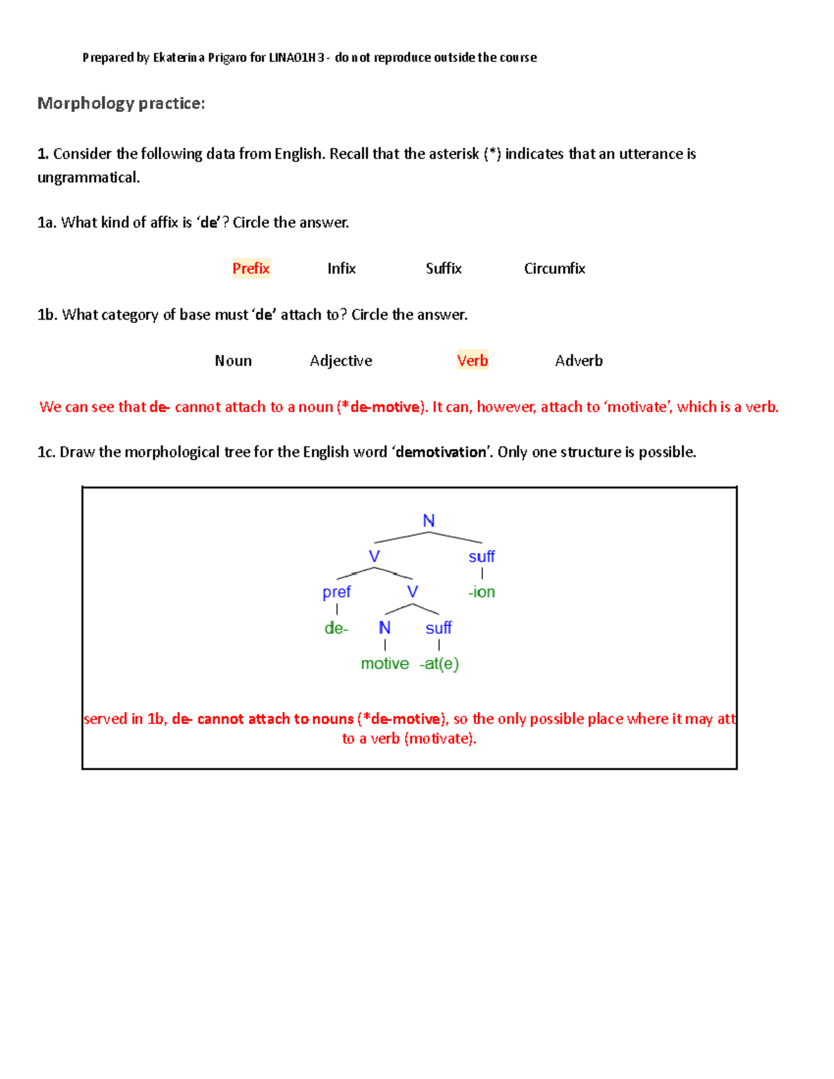 LINA01H3 Final Exam - Morphology Practice Questions Key - Studocu