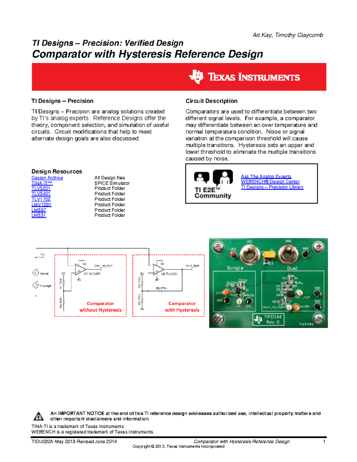 TI Designs Precision: Comparator with Hysteresis Reference Design ...
