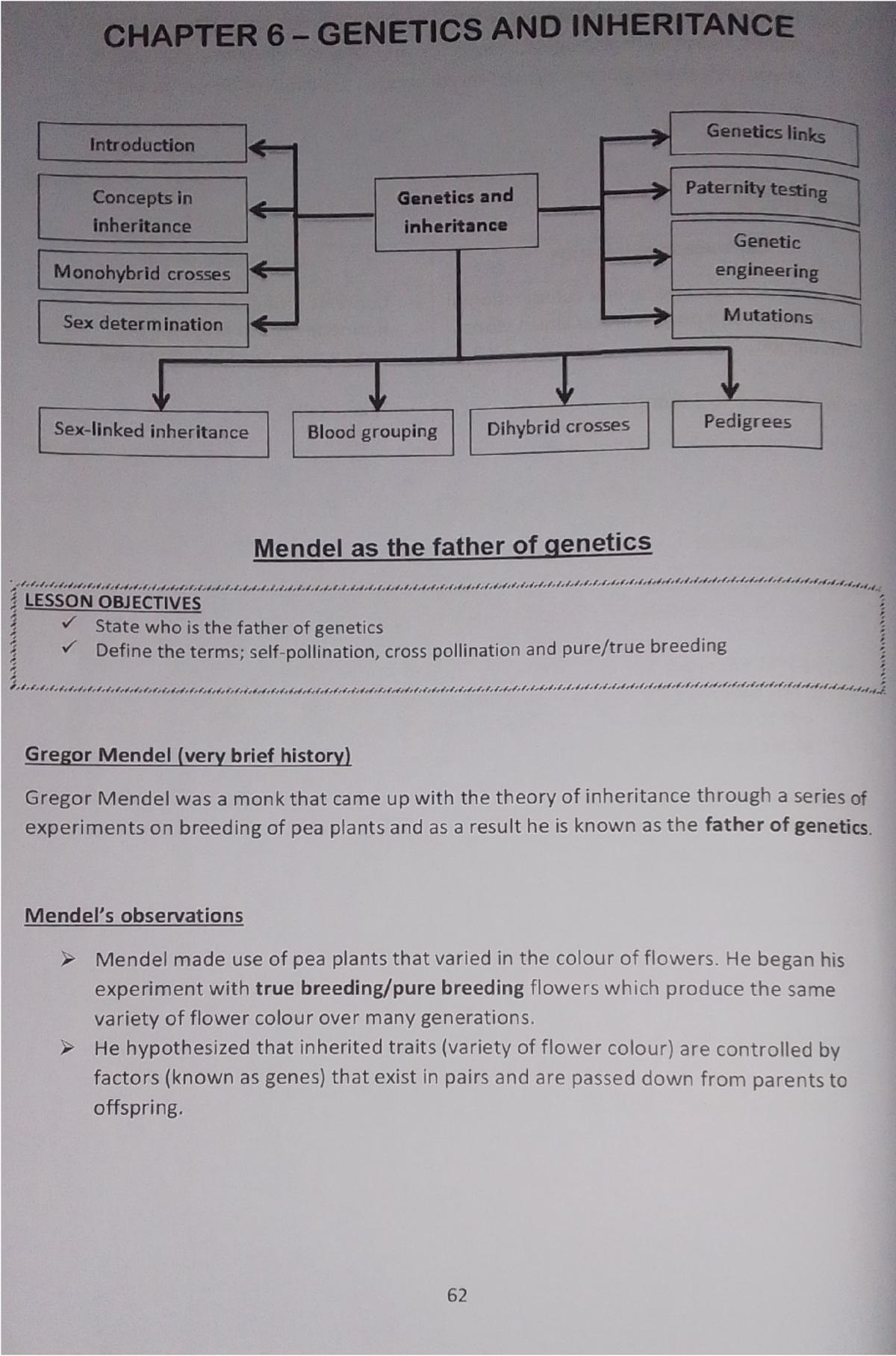 CHAPTER 6: GENETICS AND INHERITANCE - Key Concepts and Mendelian ...