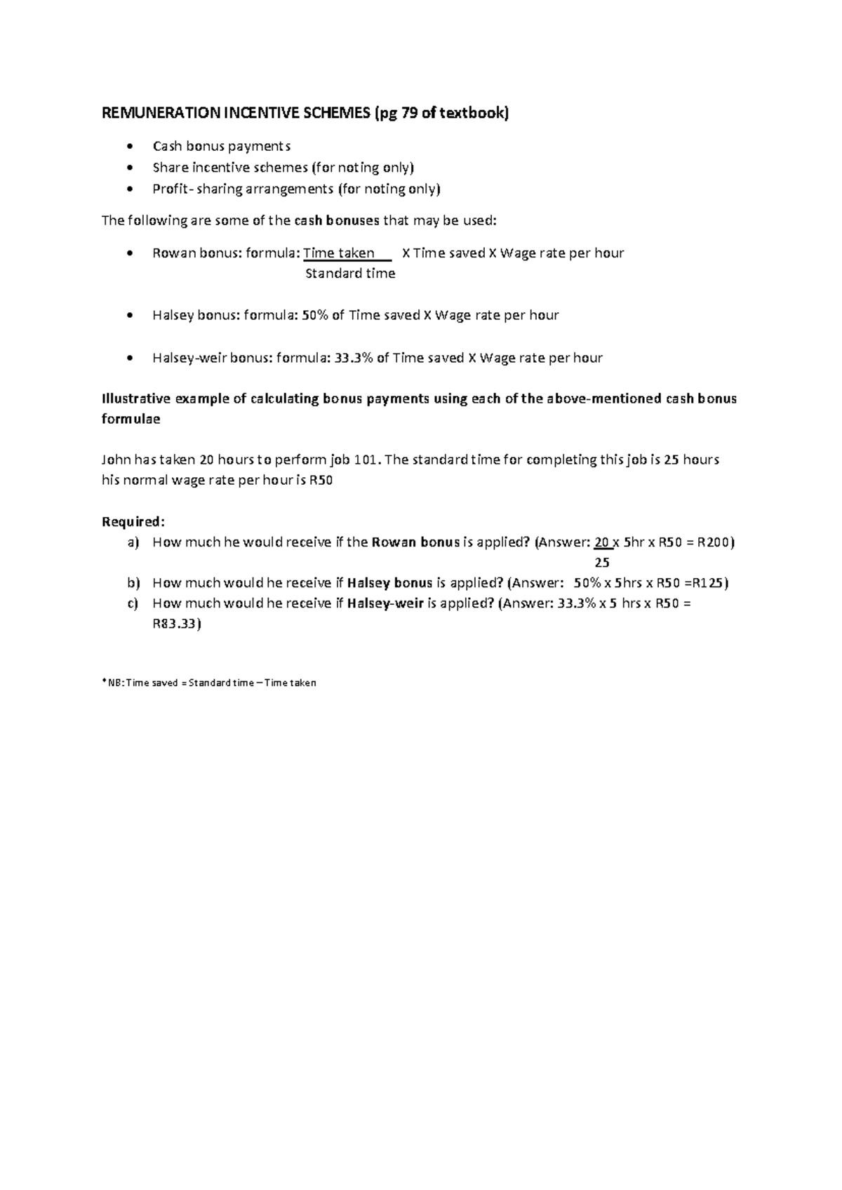REMUNERATION INCENTIVE SCHEMES: Cash Bonus Calculations & Examples ...