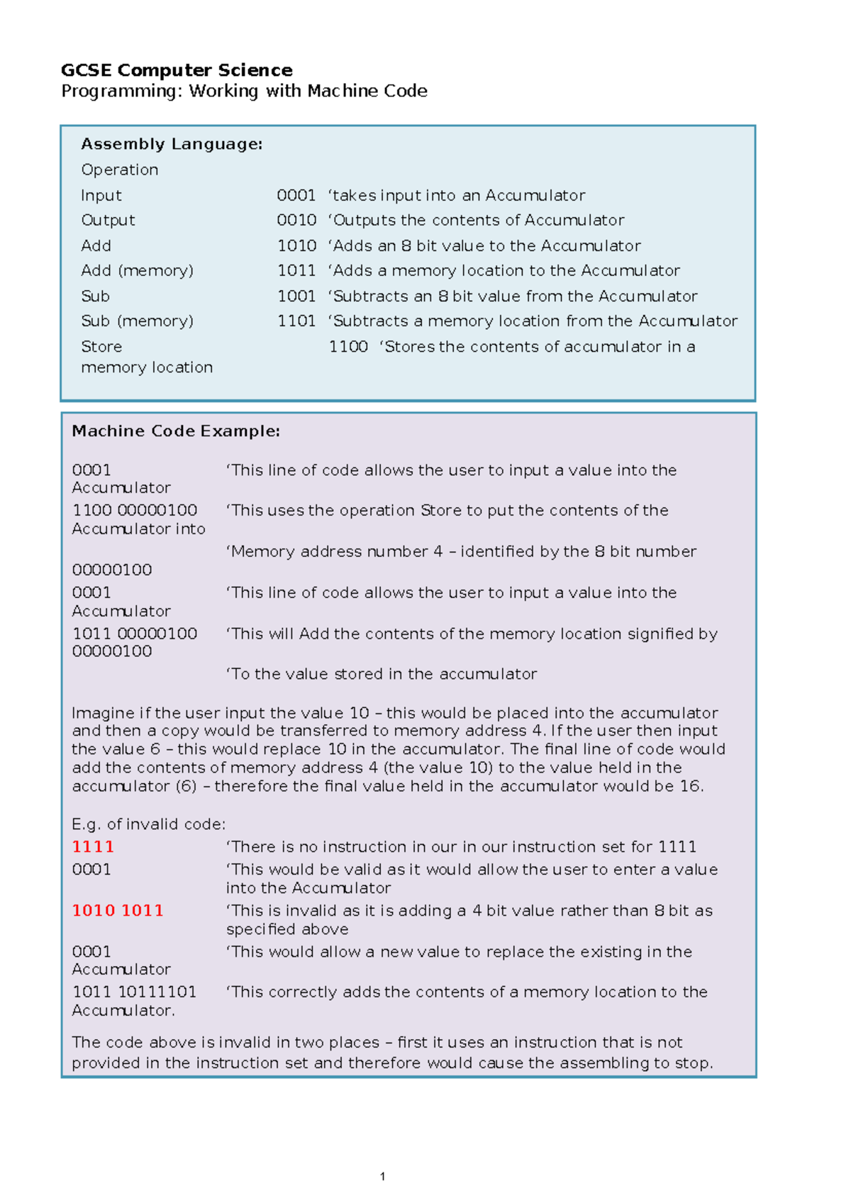 GCSE Computer Science: Machine Code Assembly Language Tasks & Examples ...
