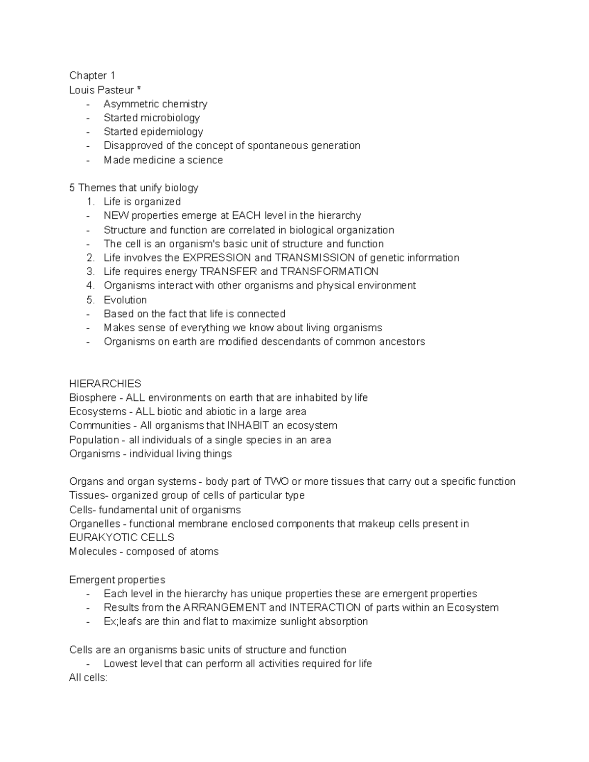 Chapter 1: Themes in the Study of Life - Lecture Notes - Studocu