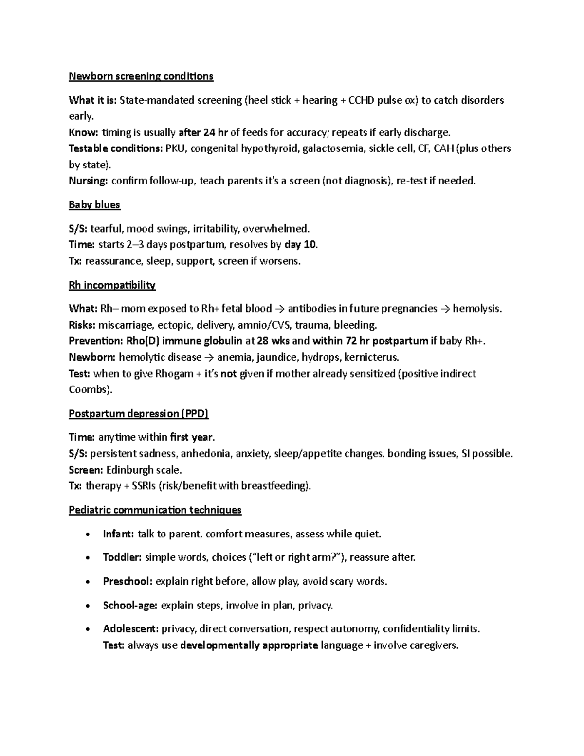 Exam 3 Study Guide: Newborn Screening & Pediatric Care (NURS 101) - Studocu
