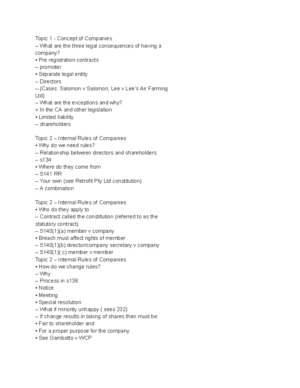 Law Exam Notes: Company Law Concepts and Current Issues (LAW101) - Studocu
