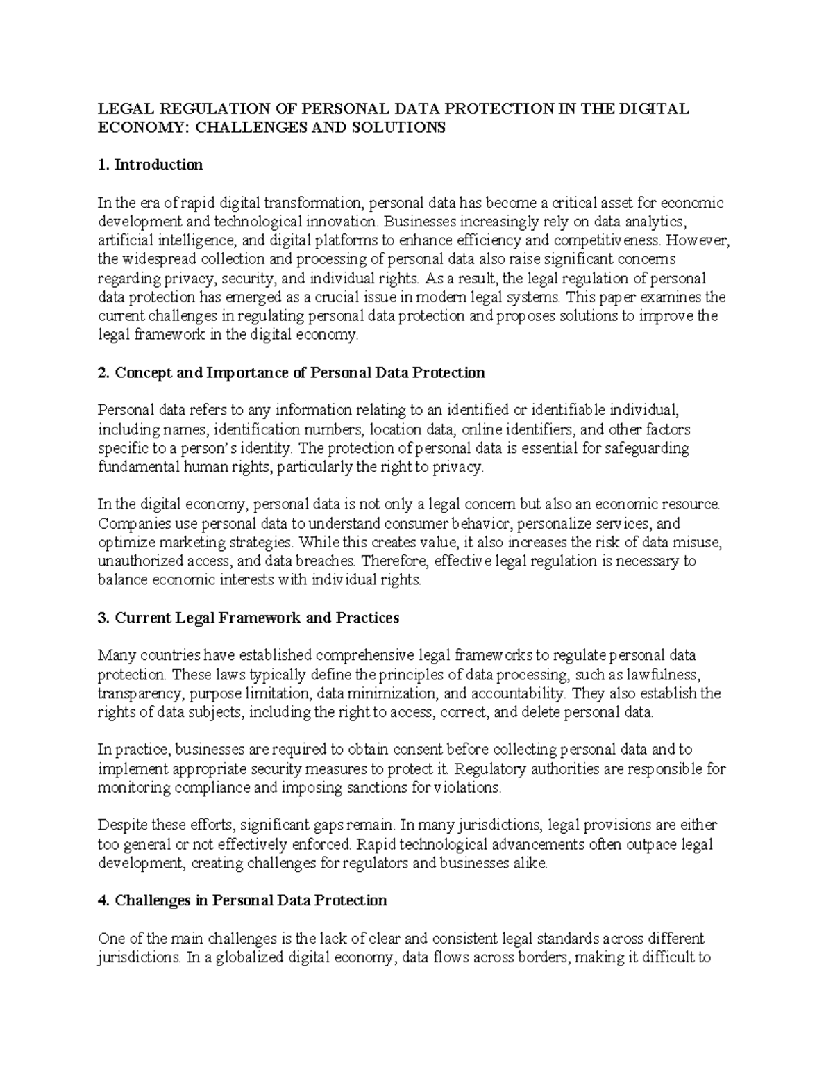 Legal Regulation of Personal Data Protection in the Digital Economy ...