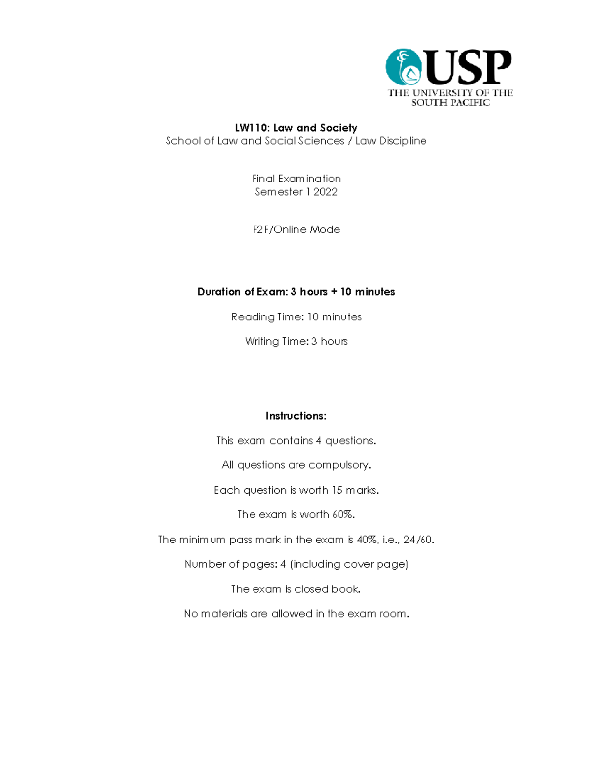 LW110 Final Exam - Law and Society Exam Paper Analysis - Studocu