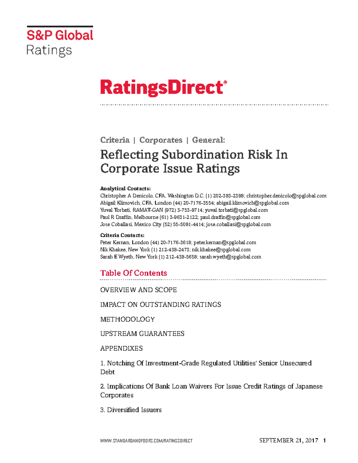 S&P Criteria Corporates General: Subordination Risk in Issue Ratings ...