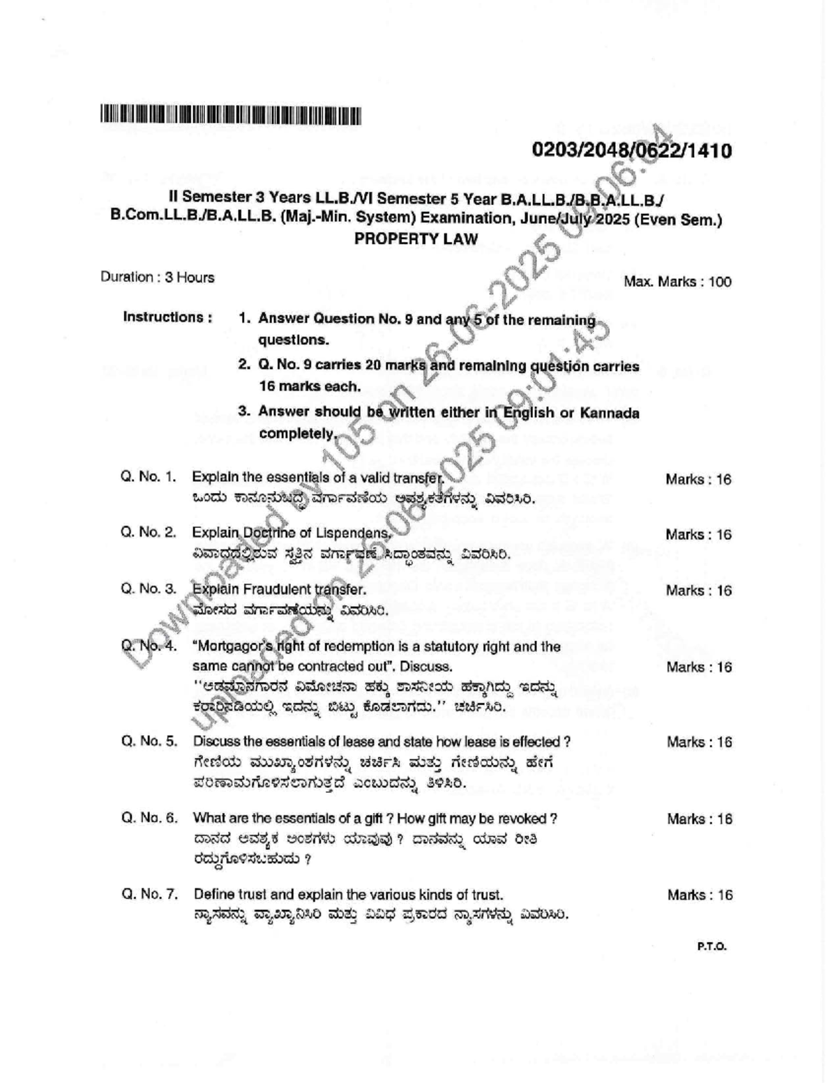 Property Law II Sem Exam June 2025 - Key Topics & Questions - Studocu