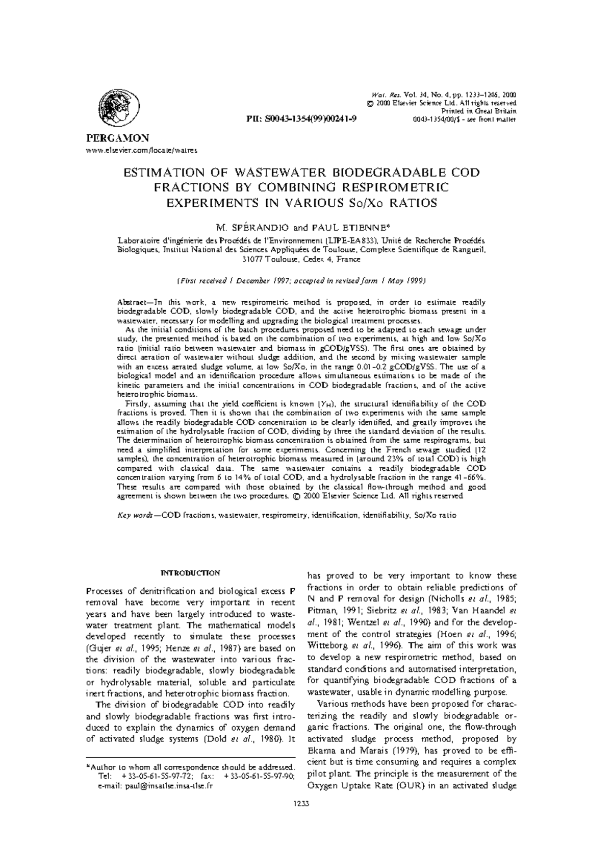 Estimation of Wastewater Biodegradable COD Fractions: A Respirometric ...