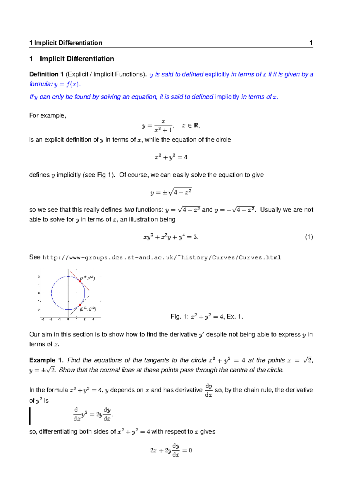 Notes 1 - 1 Implicit Differentiation Definition 1 (Explicit / Implicit ...