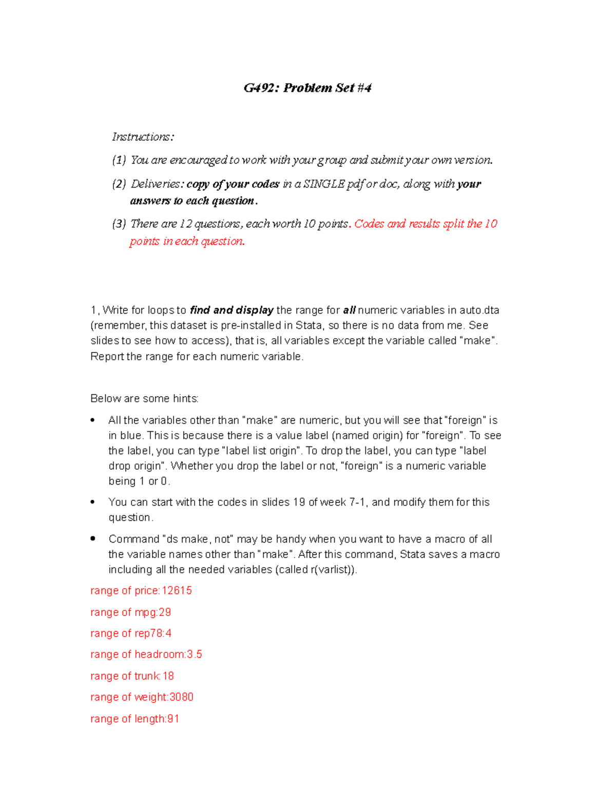 G492: Problem Set 4 Solutions - Code and Analysis - Studocu