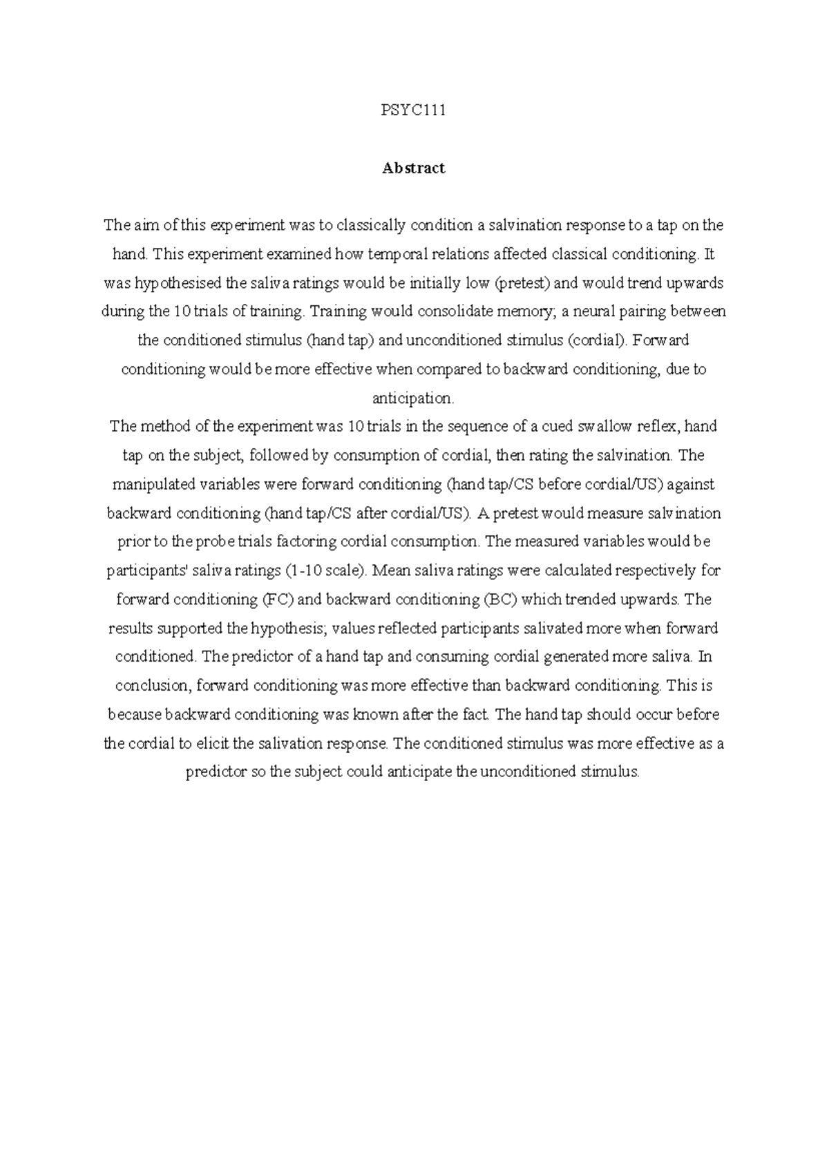 PSYC111 102b Abstract Teala Cavanagh - PSYC Abstract The aim of this ...