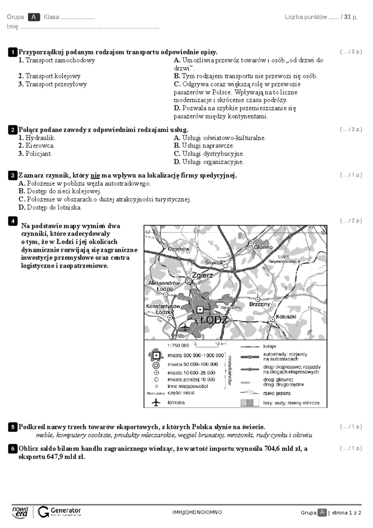 Sprawdzian Usługi W Polsce Geografia Gimnazjum Klasa 3