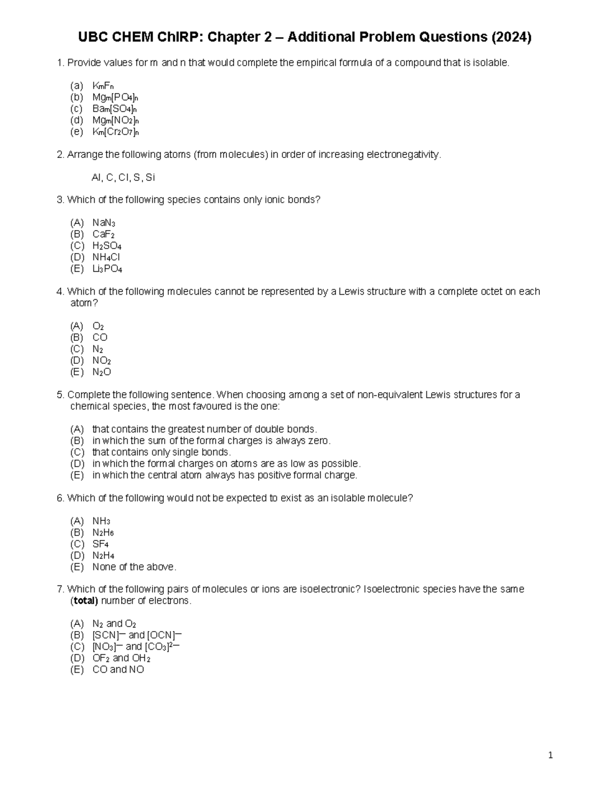 Chapter 2 Additional Problems Questions 2024 - 1. Provide values for m ...