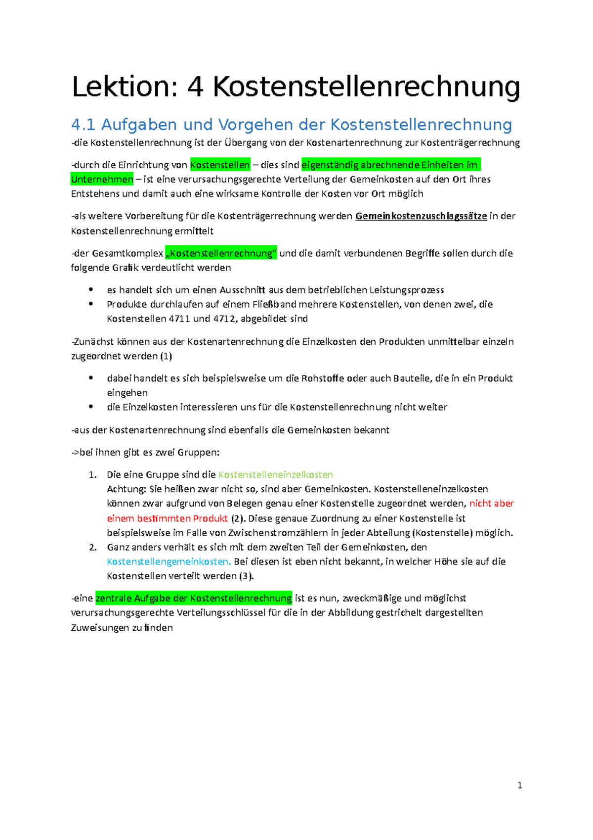 Lektion 4- Zusammenfassungen Skript - Kosten- und Leistungsrechnung ...