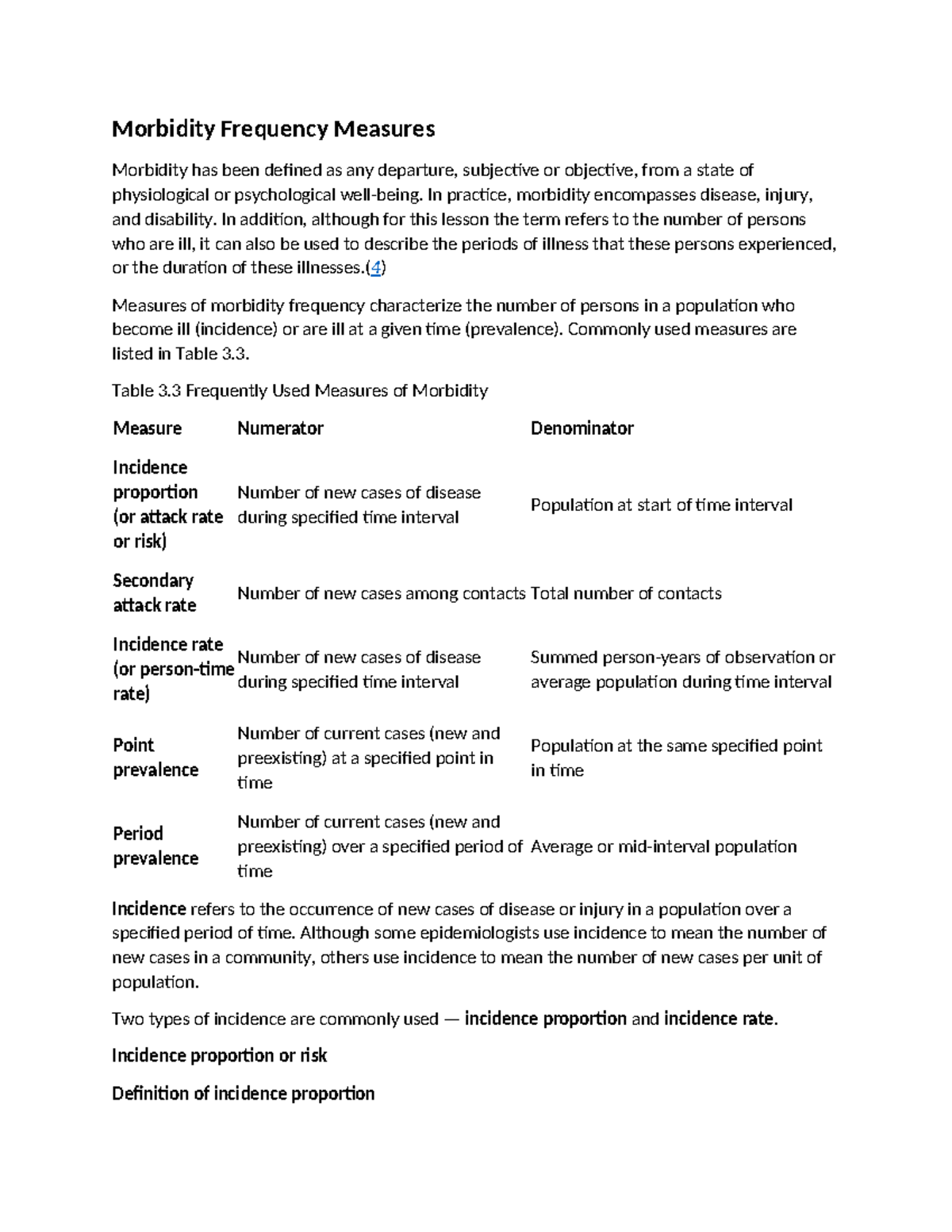 Morbidity Frequency Measures - Morbidity Frequency Measures Morbidity ...