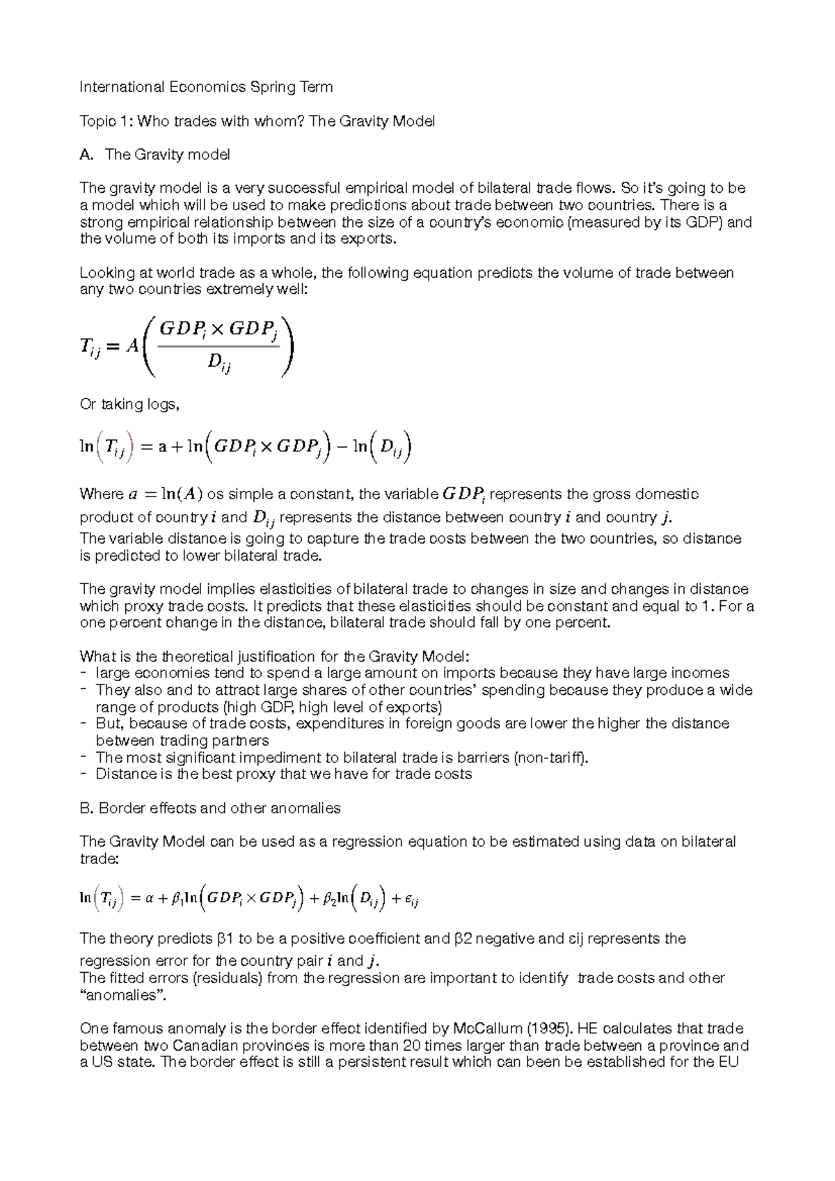 International Economics (ECO 202) Spring Term: Trade Models Explained ...