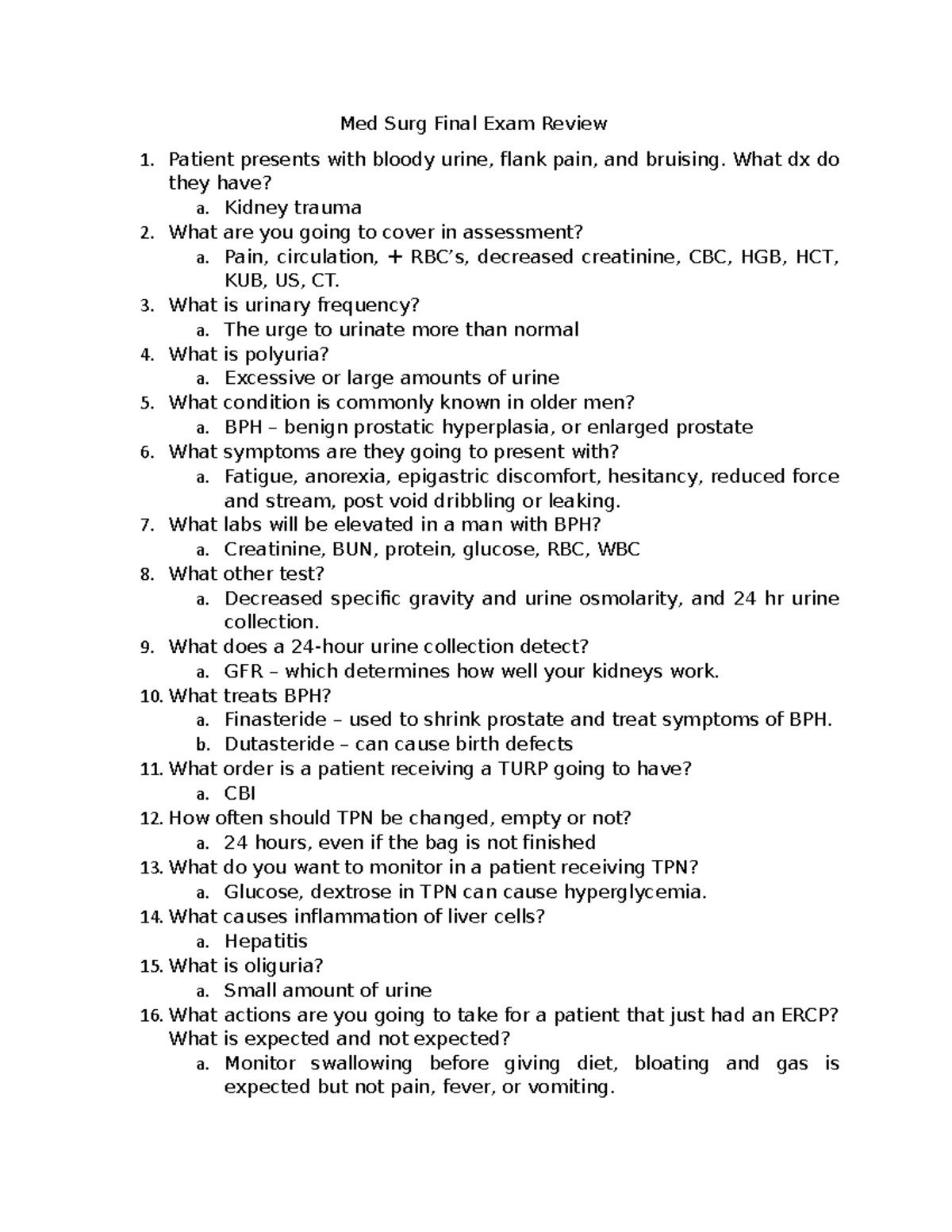 Med surg final exam study guide - Med Surg Final Exam Review Patient ...