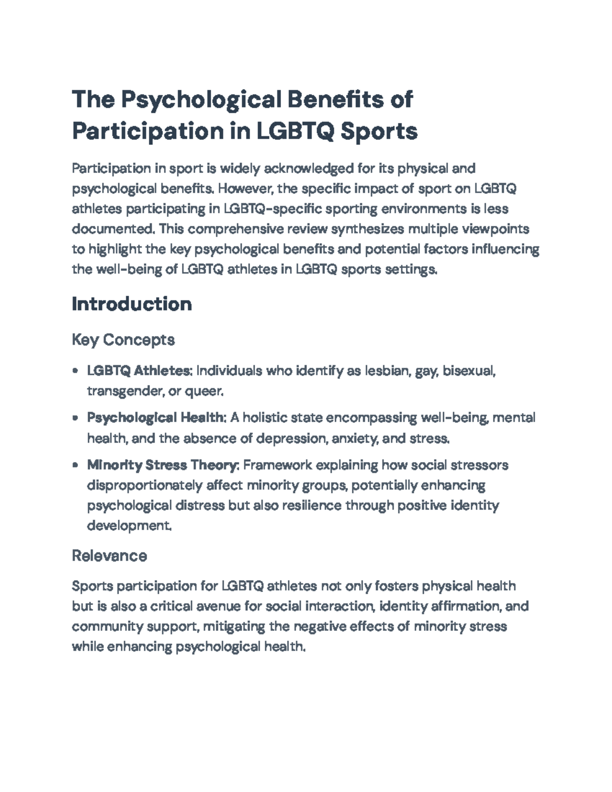 Psychological Benefits of Participation in LGBTQ Sports: A Study Review ...