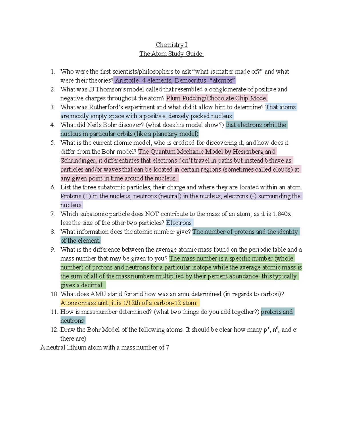 Solutions-+Test+1+Chem+Review - Chemistry I The Atom Study Guide 1. Who ...