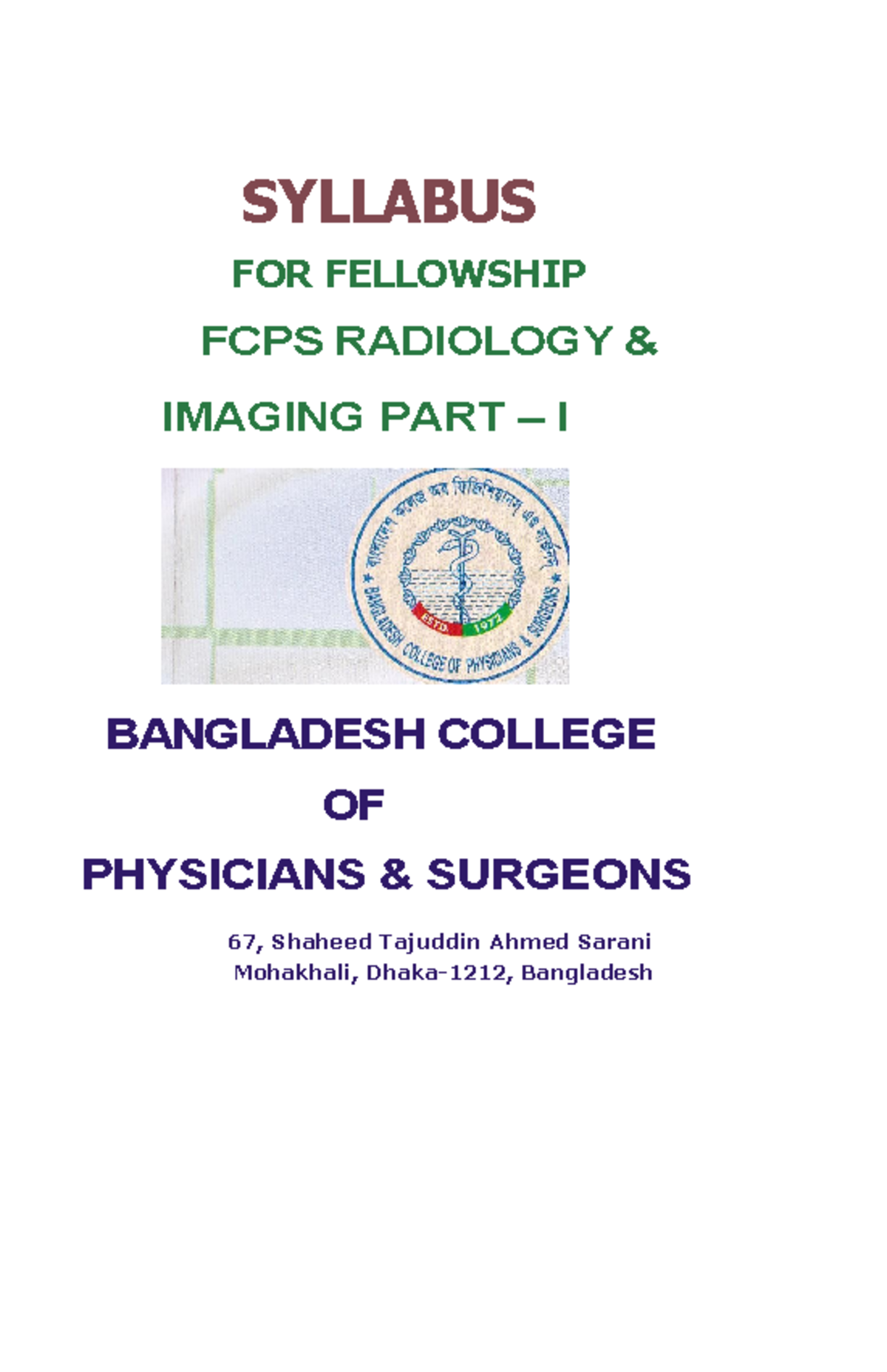 FCPS Radiology & Imaging Part-I Syllabus Overview in Bangla - Studocu